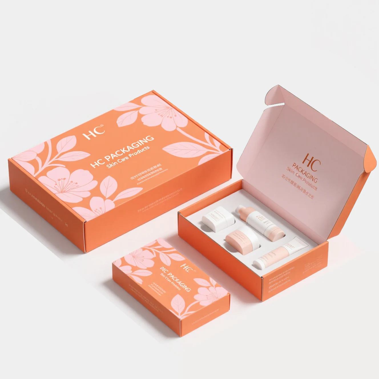 Luxury Orange Cosmetic Box Corrugated Water And Emulsion Setting Box