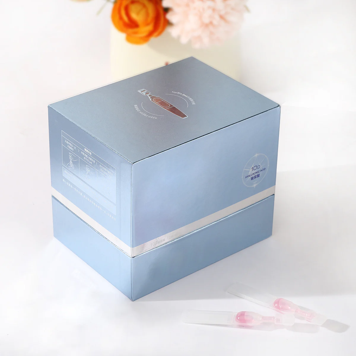 Customized Blue Pearl Cardboard Skincare Packaging Box With Silver Neck