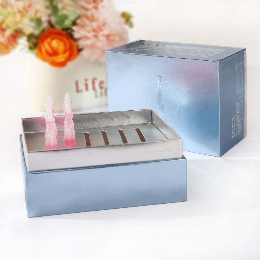 customized blue pearl cardboard skincare packaging box with silver neck