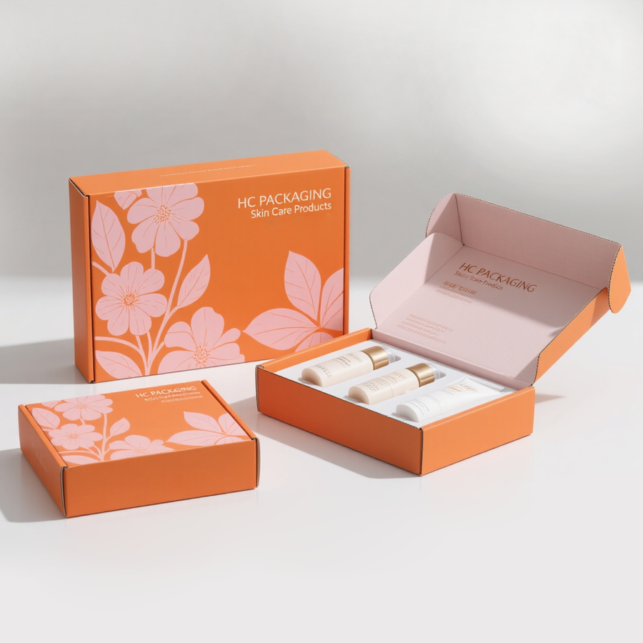 luxury orange cosmetic box corrugated water and emulsion setting box